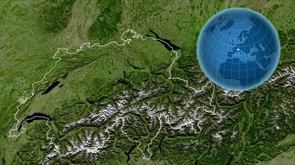 Svizzera Globo Con Forma Del Paese Contro Mappa Ingrandita Con — Foto Stock