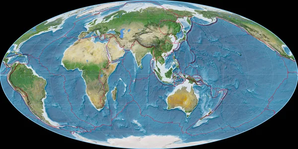 Mapa Del Mundo Proyección Mollweide Centrado Longitud Este Imágenes Satelitales — Foto de Stock