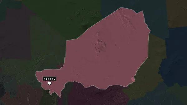 Zone Surlignée Niger Avec Point Capital Une Étiquette Sur Carte — Photo