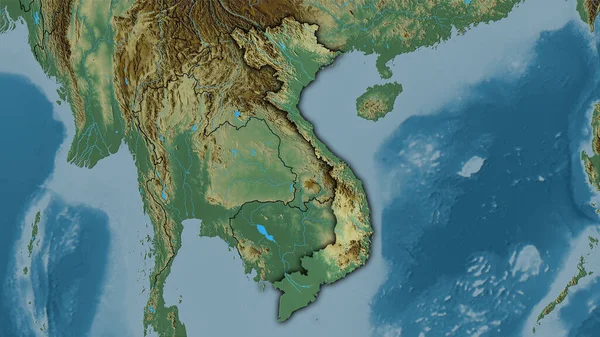 Stereografik Projeksiyondaki Topografik Yardım Haritasında Vietnam Bölgesi Koyu Parlak Çizgili — Stok fotoğraf