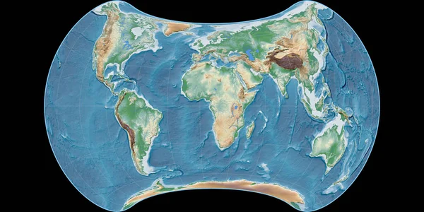 流经等高线投影的世界地图以东经11度为中心 彩色着色着色机 高程地图原生的光栅与满意的复合材料 3D插图 — 图库照片