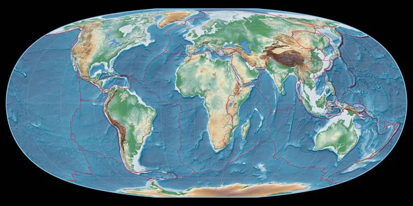 Mapa Świata Projekcji Mcbryde Thomasa Skupiona Wschodniej Długości Geograficznej Kolorowy — Zdjęcie stockowe