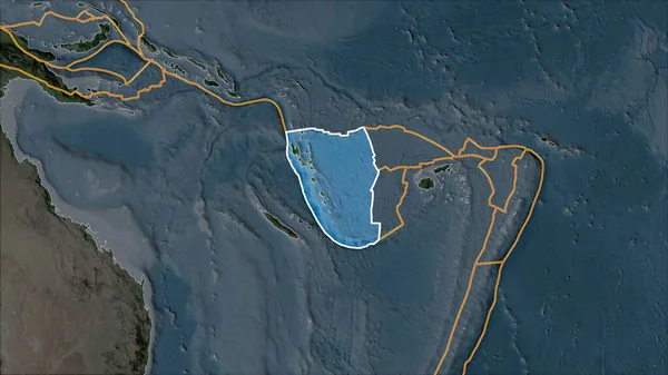Αναδυόμενη Πλάκα New Hebrides Tectonic Στον Δορυφόρο Ένας Χάρτης Που — Φωτογραφία Αρχείου