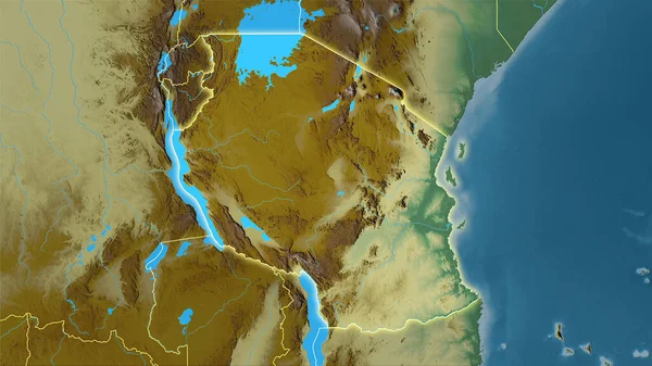 Zona Tanzania Mapa Topográfico Relieve Proyección Estereográfica Composición Cruda Capas — Foto de Stock