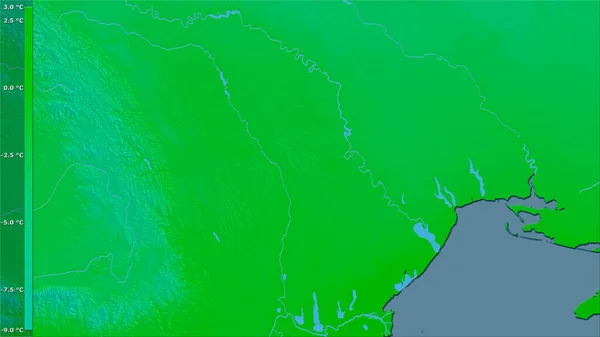 Efsanevi Stereografik Projeksiyonda Moldova Bölgesinin Soğuk Çeyreğinin Ortalama Sıcaklığı Raster — Stok fotoğraf