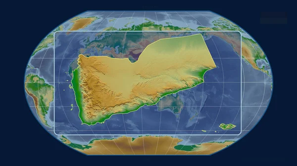 Vista Ampliada Iêmen Esboço Com Linhas Perspectiva Contra Mapa Global — Fotografia de Stock