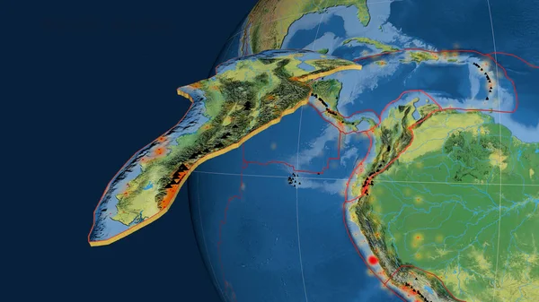 Тектоническая Плита Северных Анд Экструдирована Представлена Земном Шаре Топографическая Карта — стоковое фото