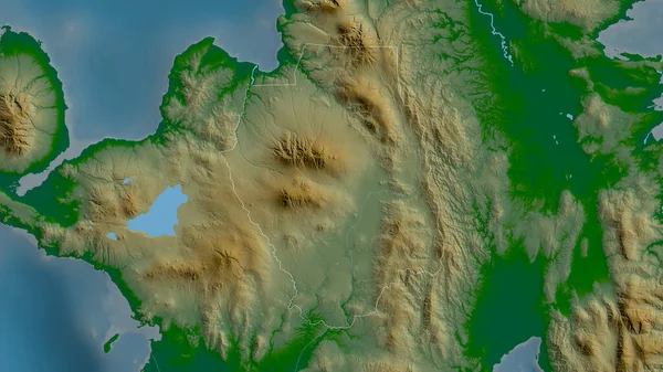 Bukidnon Prowincja Filipin Kolorowe Dane Zacienienia Jeziorami Rzekami Kształt Nakreślony — Zdjęcie stockowe