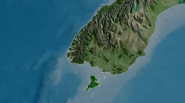 Southland Regionfullmäktige Nya Zeeland Satellitbilder Form Som Skisseras Mot Dess — Stockfoto