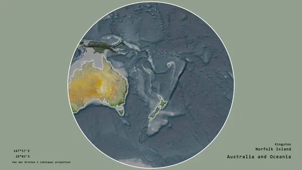 Area Norfolk Island Centered Circle Surrounding Its Continent Desaturated Background — Stock Photo, Image