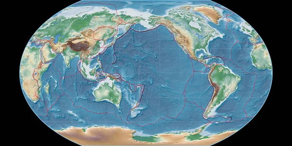 Mapa Świata Projekcji Kavraisky Vii Skupiona 170 Zachodniej Długości Geograficznej — Zdjęcie stockowe