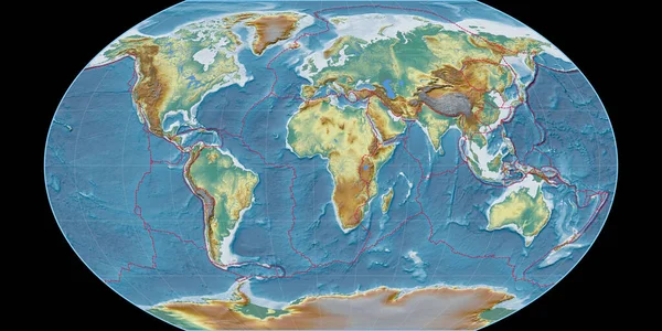 Världskartan Kavraisky Vii Projektionen Centrerad Östlig Longitud Topografisk Relief Karta — Stockfoto