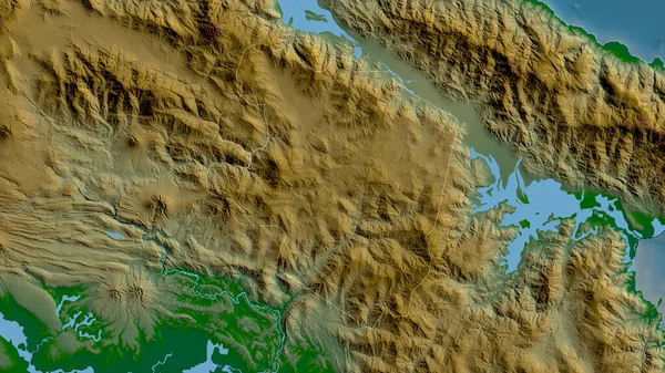 パプアニューギニアの東部高地 湖や川と色シェーダーデータ 形状は その国の領域に対して概説 3Dレンダリング — ストック写真