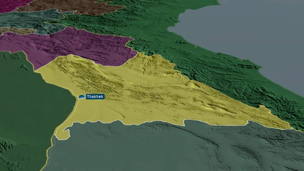 Khammouan Provincia Laos Zoomed Destacó Con Capital Mapa Coloreado Tocado — Foto de Stock