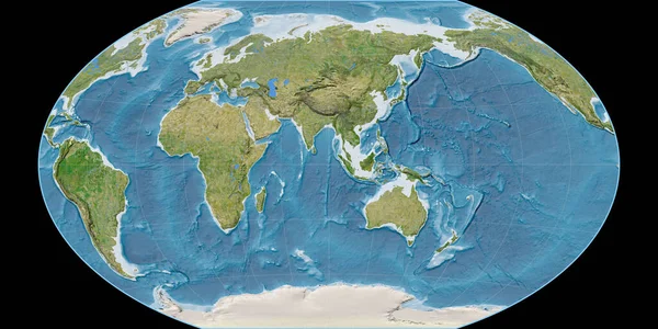Mappa Del Mondo Nella Proiezione Winkel Tripel Centrata Sulla Longitudine — Foto Stock