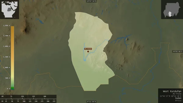 Δυτικό Κουρντουφάν Πολιτεία Του Σουδάν Χρωματιστά Δεδομένα Σκίασης Λίμνες Και — Φωτογραφία Αρχείου