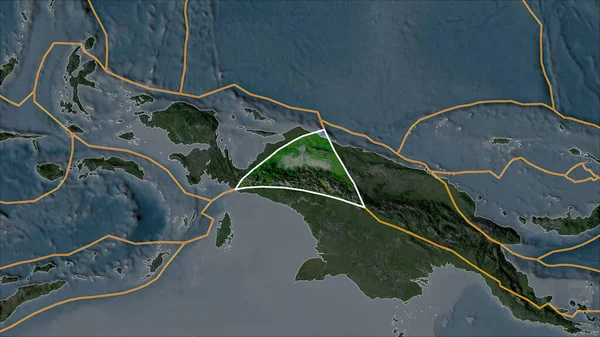 Placa Tectónica Maoke Delineada Satélite Mapa Separado Por Desaturación Sus — Foto de Stock