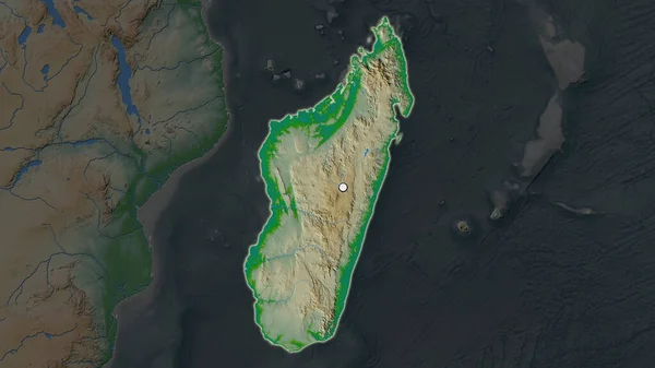 マダガスカルのハイライトされた地域は その周辺の地図上の首都ポイントとなります 地図の色 — ストック写真