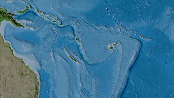 Sąsiedztwo Płyty Tektonicznej New Hebrides Mapie Satelity Projekcji Van Der — Zdjęcie stockowe