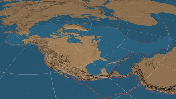 Kuzey Amerika Tektonik Plakası Genişledi Azimuthal Equidistance Projeksiyonunda Kenarları Kesik — Stok fotoğraf