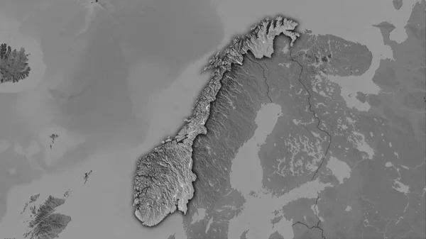 Zone Norvégienne Sur Carte Altitude Niveaux Gris Dans Projection Stéréographique — Photo