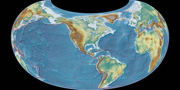 Mapa Świata Projekcji Raisz Armadillo Skupiona Zachodniej Długości Geograficznej Topograficzna — Zdjęcie stockowe