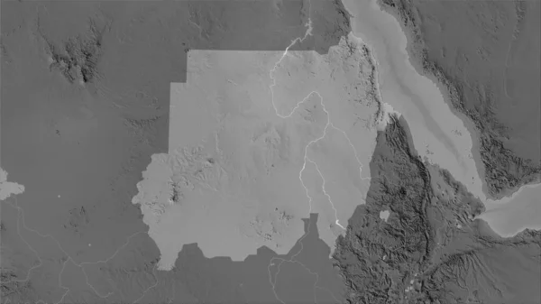 Stereografik Projeksiyondaki Gri Ölçekli Yükseklik Haritasında Sudan Bölgesi Raster Katmanlarının — Stok fotoğraf