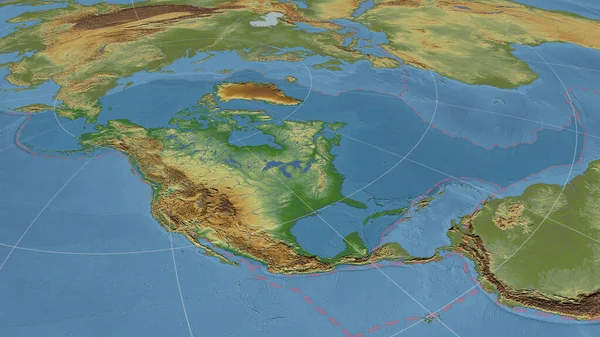 Північноамериканська Тектонічна Плита Розширила Розширила Глобальну Кольорову Фізичну Карту Азимутальній — стокове фото