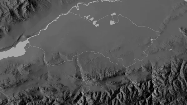 フェルガナ ウズベキスタンの地域 湖や川とグレースケールの地図 形状は その国の領域に対して概説 3Dレンダリング — ストック写真