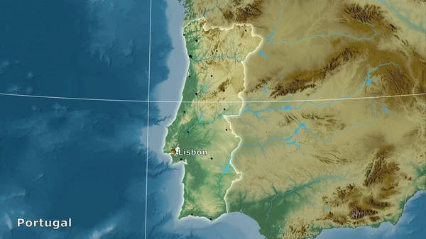 Zona Portugal Mapa Topográfico Relieve Proyección Estereográfica Composición Principal — Foto de Stock