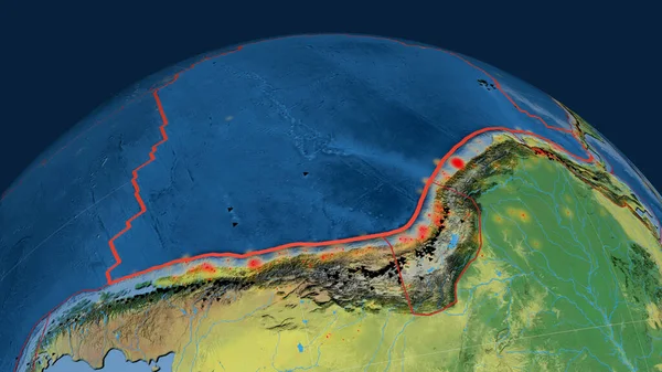 Nazca Tektonische Platte Auf Dem Globus Umrissen Topographische Karte Rendering — Stockfoto