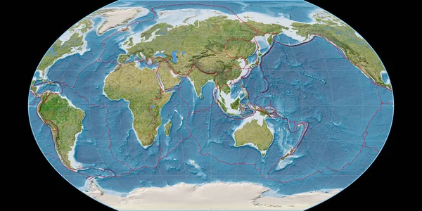 Mapa Del Mundo Proyección Kavraisky Vii Centrado Longitud Este Imágenes — Foto de Stock