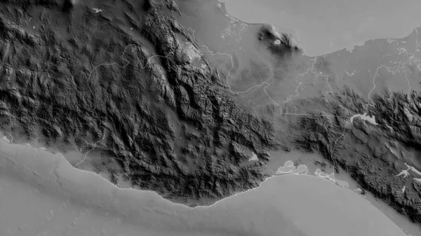 Oaxaca Estado México Mapa Escala Grises Con Lagos Ríos Forma — Foto de Stock