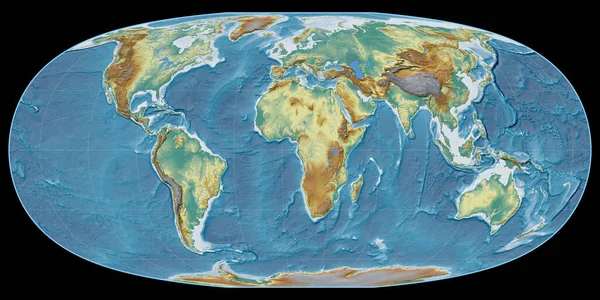 Mapa Mundo Projeção Mcbryde Thomas Centrada Longitude Leste Mapa Relevo — Fotografia de Stock