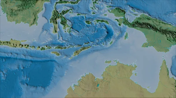 Сусіди Тектонічної Плити Тиморських Островів Топографічній Карті Проекції Ван Дер — стокове фото