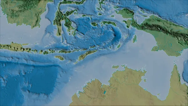 Quartieri Della Placca Tettonica Timor Sulla Mappa Topografica Nella Proiezione — Foto Stock