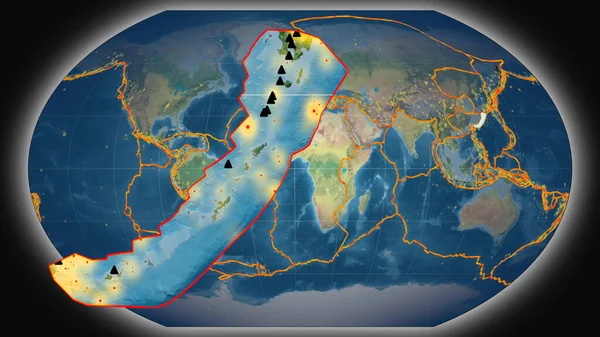 Placa Tectónica Okinawa Extruida Presentada Contra Mapa Topográfico Global Proyección — Foto de Stock