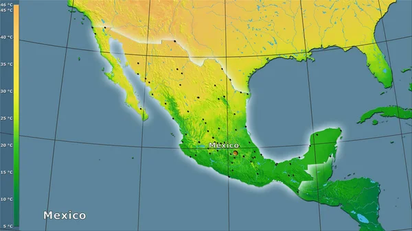 图例立体投影中的墨西哥地区年平均气温变化 主成分 — 图库照片