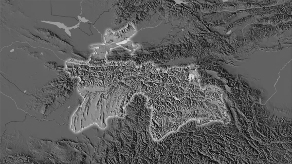 立体投影の二階の標高マップ上のタジキスタン領域 光輝く輪郭を持つラスター層の生の組成 — ストック写真