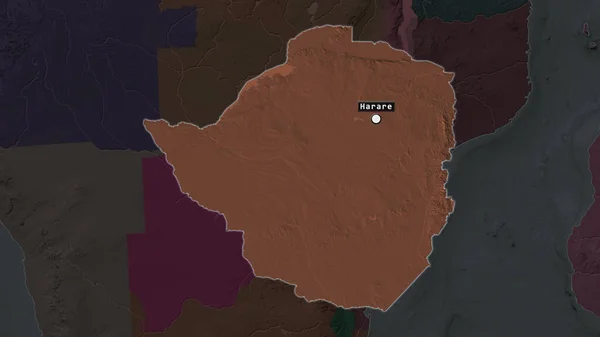 Zone Mise Évidence Zimbabwe Avec Point Capital Étiquette Sur Carte — Photo