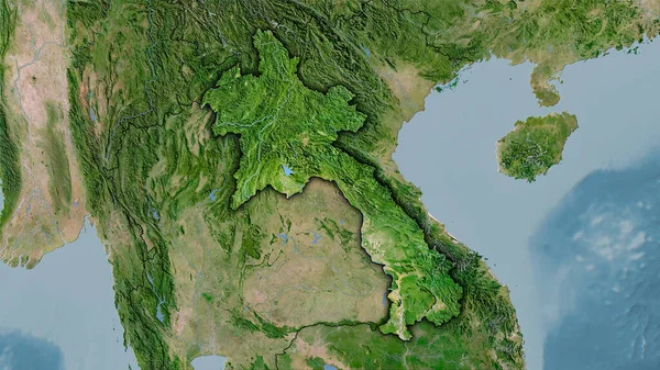 Stereografik Projeksiyondaki Uydusundaki Laos Alanı Koyu Parlak Dış Hatlı Raster — Stok fotoğraf