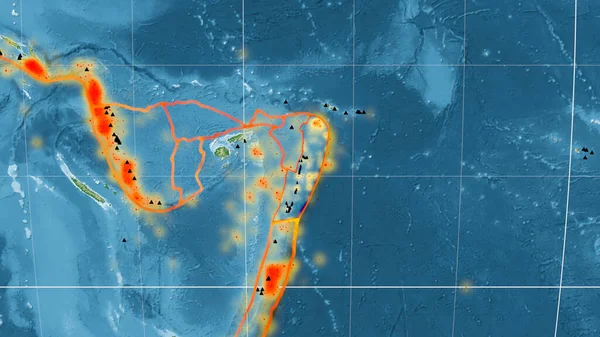 Тектонічна Плита Тонга Викладена Глобальній Кольоровій Фізичній Карті Проекції Моллвейде — стокове фото