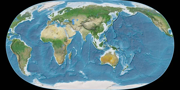 東経90度を中心とした自然地球の投影における世界地図 衛星画像A 粒状のラスターの生の複合体 3Dイラスト — ストック写真