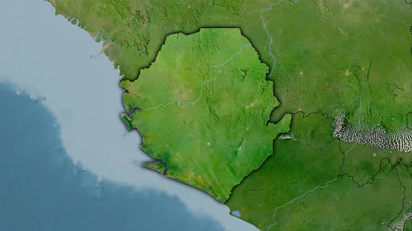 Obszar Sierra Leone Mapie Satelitarnej Projekcji Stereograficznej Surowa Kompozycja Warstw — Zdjęcie stockowe