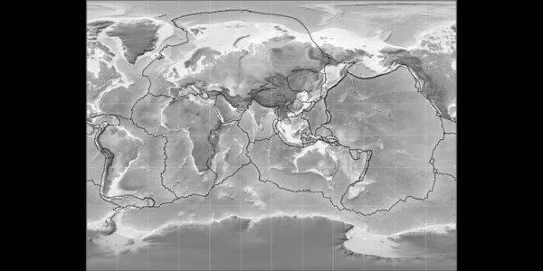 Mapa Mundial Proyección Cilíndrica Miller Centrado Longitud Este Mapa Elevación — Foto de Stock