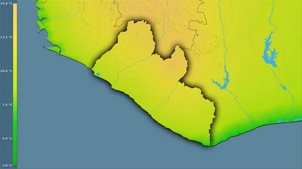 凡例付きの立体投影におけるリベリア地域内の平均気温変化 暗い輝く輪郭を持つラスター層の生の組成 — ストック写真