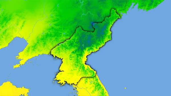 Περιοχή Της Βόρειας Κορέας Στον Ετήσιο Χάρτη Θερμοκρασίας Στην Στερεογραφική — Φωτογραφία Αρχείου