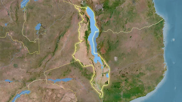 Malawi Zone Sur Carte Satellite Dans Projection Stéréographique Composition Brute — Photo