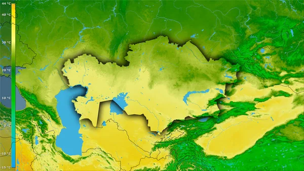 Efsanevi Stereografik Projeksiyonda Kazakistan Bölgesindeki Sıcak Ayın Maksimum Sıcaklığı Koyu — Stok fotoğraf