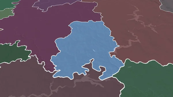 Udmurt - republic of Russia zoomed and highlighted. Colored and bumped map of the administrative division. 3D rendering